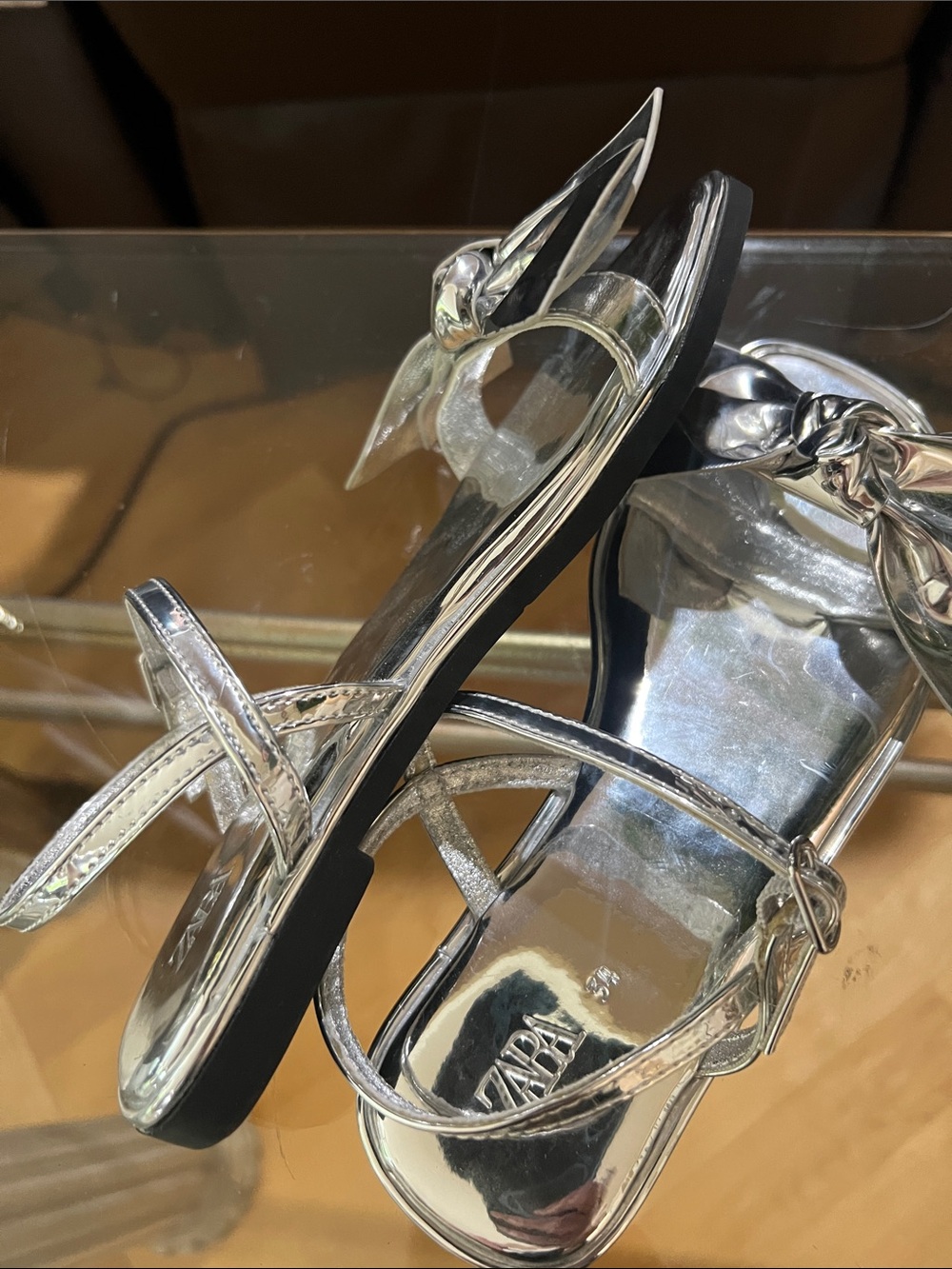 Zara Silver Bow Strap Sandals - Picture 7 of 7